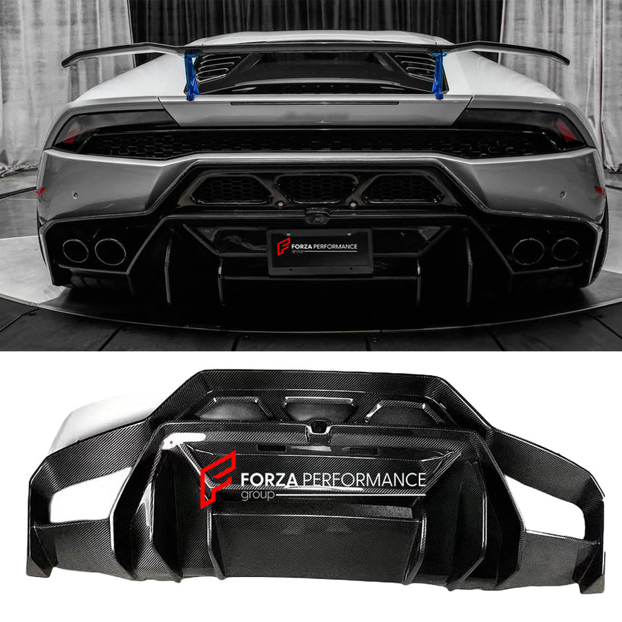 Buy Now CARBON REAR BUMPER with REAR DIFUSER for LAMBORGHINI HURACAN LP610-4 LP580-2 2014 - 2019 and upgrade car parts from SIR Tuning at the Best Price. Headlights, Tail lights, Bodykits, Navigations, body kit and more - Fast & Free Shipping within Europe, US & Worldwide.