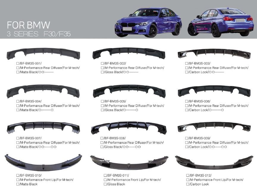 Buy Now BODY KIT FOR BMW 3 SERIES F30 F35 M-Tech and upgrade car parts from SIR Tuning at the Best Price. Headlights, Tail lights, Bodykits, Navigations, body kit and more - Fast & Free Shipping within Europe, US & Worldwide.