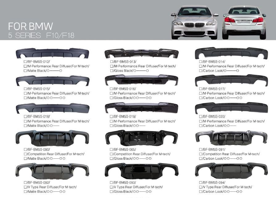 Buy Now BODY KIT PARTS FOR BMW 5 SERIES F10 | F18 M5 and upgrade car parts from SIR Tuning at the Best Price. Headlights, Tail lights, Bodykits, Navigations, body kit and more - Fast & Free Shipping within Europe, US & Worldwide.
