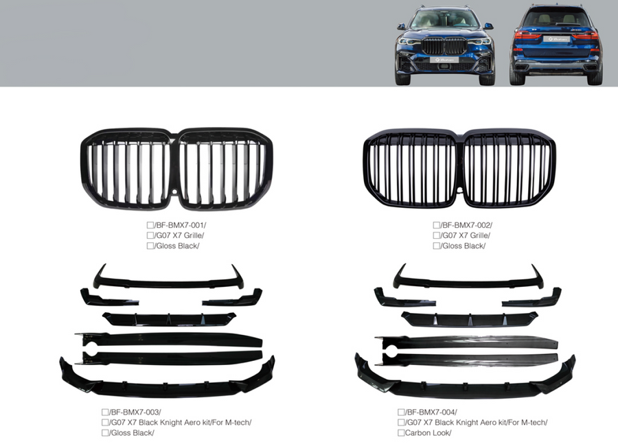 Buy Now BODY KIT for BMW X7 G07 2018+ Grille, Knight Aero kit for M-Tech and upgrade car parts from SIR Tuning at the Best Price. Headlights, Tail lights, Bodykits, Navigations, body kit and more - Fast & Free Shipping within Europe, US & Worldwide.