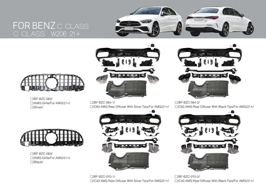 Buy Now REAR DIFFUSER for MERCEDES-BENZ C-CLASS W206 2021+ | C43 C63 AMG STYLE and upgrade car parts from SIR Tuning at the Best Price. Headlights, Tail lights, Bodykits, Navigations, body kit and more - Fast & Free Shipping within Europe, US & Worldwide.