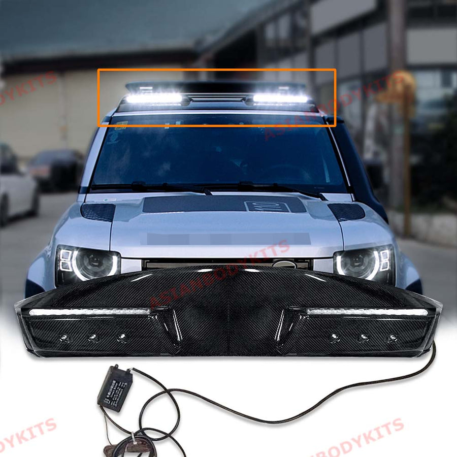 Buy Now CARBON ROOF SPOILER and LIGHT BAR LED for LAND ROVER DEFENDER L663 2020+ and upgrade car parts from SIR Tuning at the Best Price. Headlights, Tail lights, Bodykits, Navigations, Carbon body kit and more - Fast & Free Shipping within Europe, US & Worldwide.