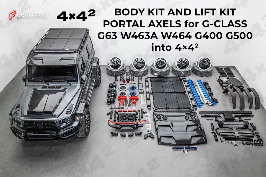 Buy Now CONVERSION BODY KIT AND LIFT KIT PORTAL AXELS for MERCEDES-BENZ G-CLASS G63 W463A W464 G400 G500 to 4×4² and upgrade car parts from SIR Tuning at the Best Price. Headlights, Tail lights, Bodykits, Navigations, body kit and more - Fast & Free Shipping within Europe, US & Worldwide.