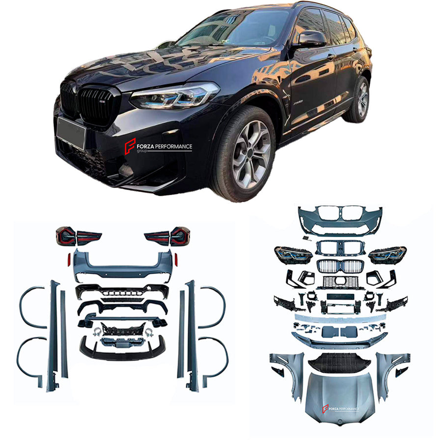 Buy Now CONVERSION BODY KIT for BMW X3 F25 2011 - 2017 to UPGRADE X3M F97 G01 LCI 2021+ FACELIFT and upgrade car parts from SIR Tuning at the Best Price. Headlights, Tail lights, Bodykits, Navigations, body kit and more - Fast & Free Shipping within Europe, US & Worldwide.