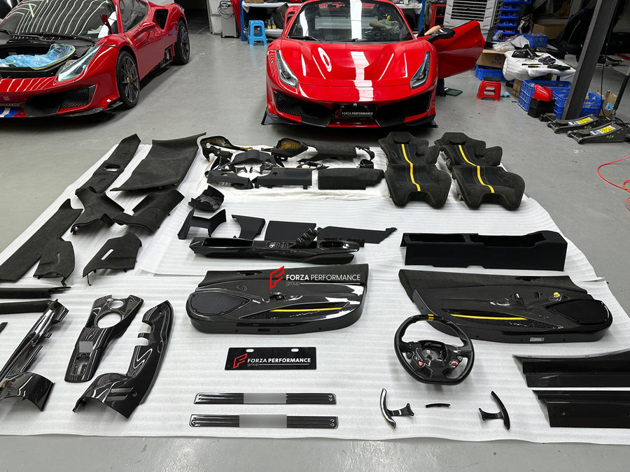 Buy Now CONVERSION UPGRADE INTERIOR KIT for FERRARI 488 2015 - 2020 upgrade to PISTA and upgrade car parts from SIR Tuning at the Best Price. Headlights, Tail lights, Bodykits, Navigations, Carbon body kit and more - Fast & Free Shipping within Europe, US & Worldwide.