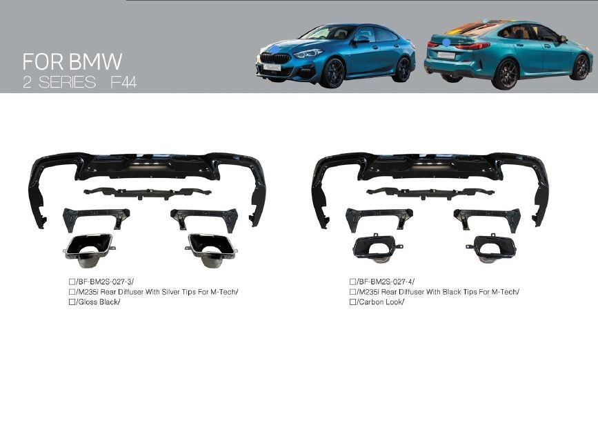 Buy Now M-TECH REAR DIFFUSER FOR BMW 2 SERIES F44 2019+ and upgrade car parts from SIR Tuning at the Best Price. Headlights, Tail lights, Bodykits, Navigations, body kit and more - Fast & Free Shipping within Europe, US & Worldwide.