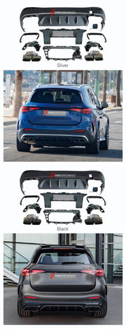 Buy Now REAR DIFFUSER WITH EXHAUST TIPS for MERCEDES-BENZ GLC-CLASS X254 2022+ | GLC63 AMG STYLE and upgrade car parts from SIR Tuning at the Best Price. Headlights, Tail lights, Bodykits, Navigations, body kit and more - Fast & Free Shipping within Europe, US & Worldwide.
