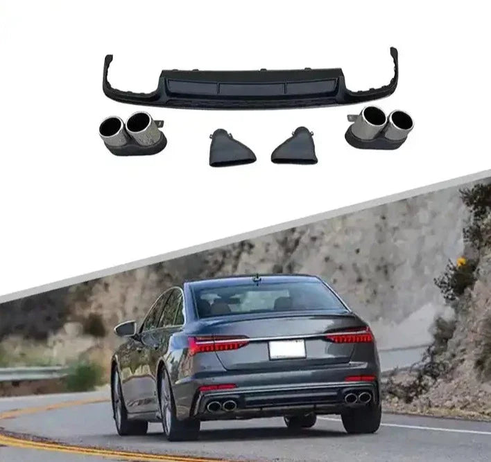 Buy Now REAR DIFFUSER WITH EXHAUST TIPS for AUDI A6 C8 SALOON 2018 - 2023 | S6 STYLE and upgrade car parts from SIR Tuning at the Best Price. Headlights, Tail lights, Bodykits, Navigations, body kit and more - Fast & Free Shipping within Europe, US & Worldwide.