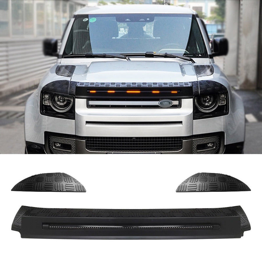 Buy Now HOOD DEFLECTOR GUARD SHIELD with LED for LAND ROVER DEFENDER 90 110 L663 2020+ and upgrade car parts from SIR Tuning at the Best Price. Headlights, Tail lights, Bodykits, Navigations, body kit and more - Fast & Free Shipping within Europe, US & Worldwide.