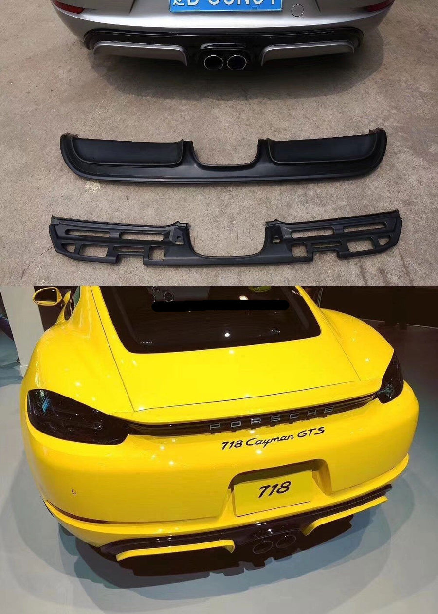 Buy Now CONVERSION UPGRADE REAR BUMPER AND DIFFUSER for PORSHCE 718 982 CAYMAN BOXSTER 2016+ upgrade to GTS and upgrade car parts from SIR Tuning at the Best Price. Headlights, Tail lights, Bodykits, Navigations, Carbon body kit and more - Fast & Free Shipping within Europe, US & Worldwide.