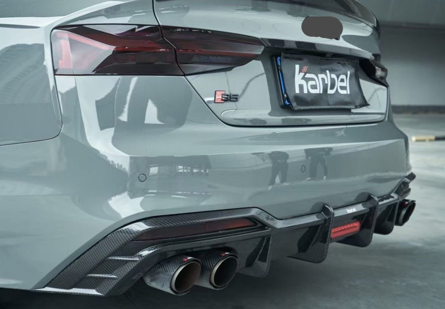 Buy Now KARBEL CARBON DRY CARBON REAR DIFFUSER with BRAKE LIGHT for AUDI S5 A5 S LINE 2020 - 2024 F5.5 B9.5 and upgrade car parts from SIR Tuning at the Best Price. Headlights, Tail lights, Bodykits, Navigations, Rear Diffuser and more - Fast & Free Shipping within Europe, US & Worldwide.