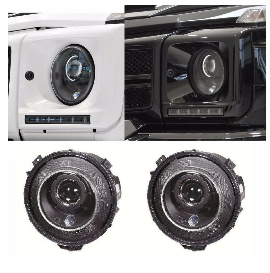 Buy Now for Mercedes Benz G-Class W463 Black Headlights BI xenon Hella G500 G63 and upgrade car parts from SIR Tuning at the Best Price. Headlights, Tail lights, Bodykits, Navigations, Carbon body kit and more - Fast & Free Shipping within Europe, US & Worldwide.