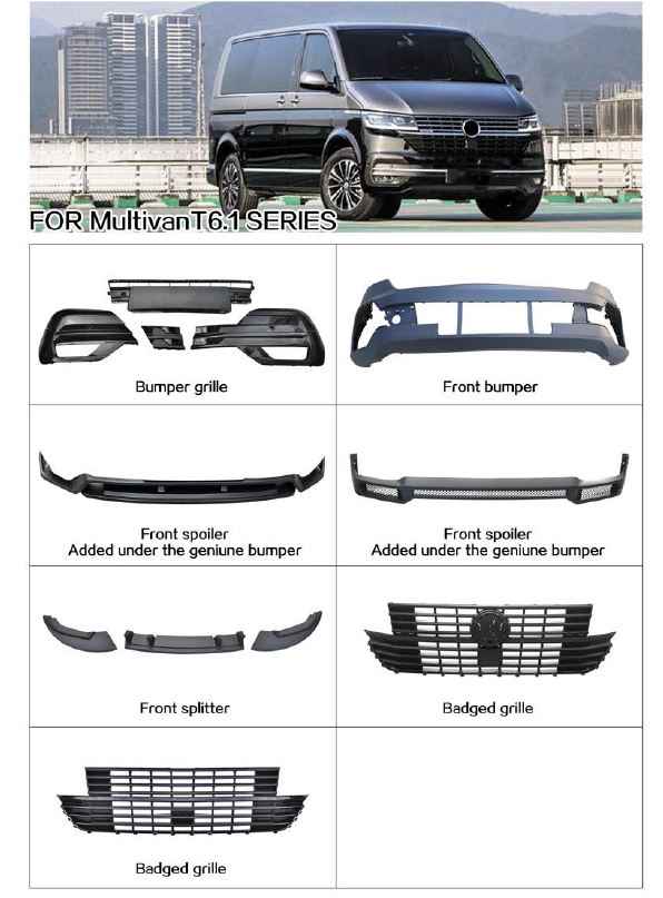 Buy Now VOLKSWAGEN MULTIVAN PARTS T6.1 SERIES FRONT KIT PARTS and upgrade car parts from SIR Tuning at the Best Price. Headlights, Tail lights, Bodykits, Navigations, body kit and more - Fast & Free Shipping within Europe, US & Worldwide.