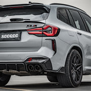 Buy Now AUTHENTIC SOOQOO CARBON REAR DIFFUSER for BMW X3M F97 LCI 2022+ and upgrade car parts from SIR Tuning at the Best Price. Headlights, Tail lights, Bodykits, Navigations, body kit and more - Fast & Free Shipping within Europe, US & Worldwide.