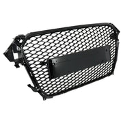 Badgeless Front Grille suitable for Audi A4 B8 Facelift (2012-2015) RS Design Honeycomb Piano Black With PDC Covers – product