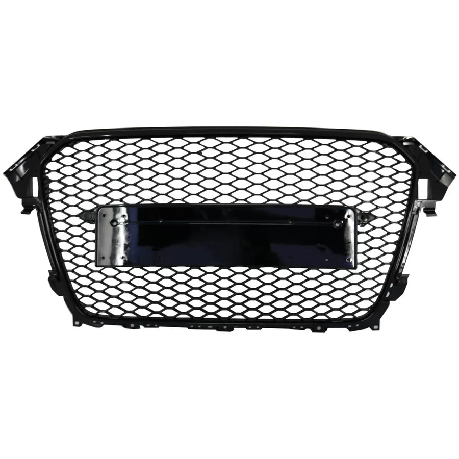 Badgeless Front Grille suitable for Audi A4 B8 Facelift (2012-2015) RS Design Honeycomb Piano Black With PDC Covers – product