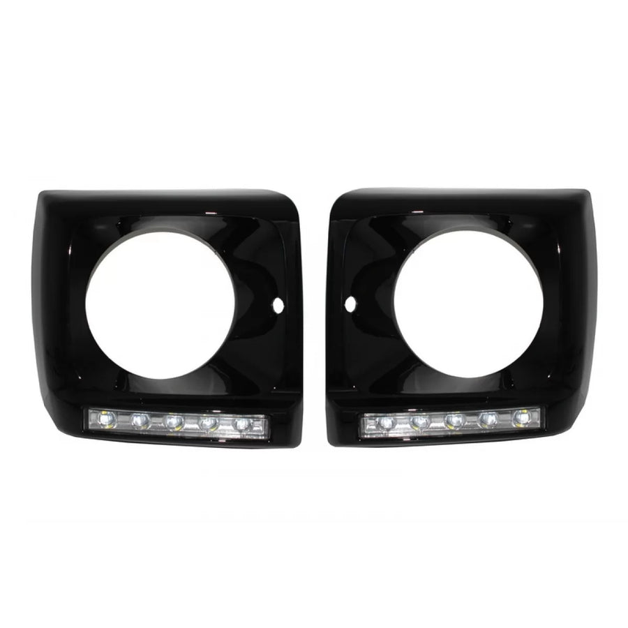 Black Headlights Covers with LED DRL Chrome Daytime Running Lights suitable for Mercedes G-Class W463 (1989-up) G65 Design Bl