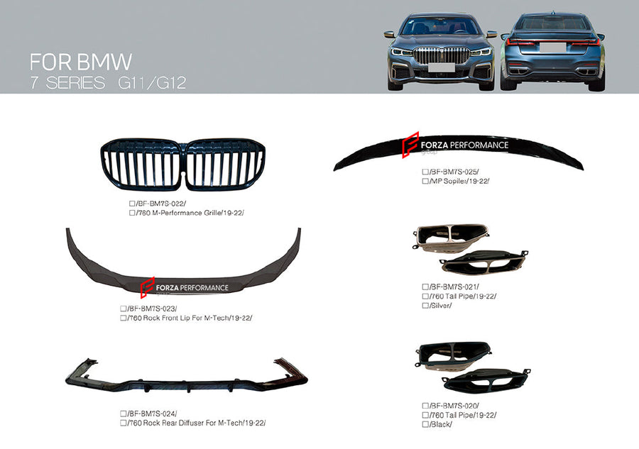 Buy Now BODY KIT for BMW 7 Series G12 2019+ M Package FRONT LIP DIFFUSER SPOILER GRILLE TAIL PIPES and upgrade car parts from SIR Tuning at the Best Price. Headlights, Tail lights, Bodykits, Navigations, Carbon body kit and more - Fast & Free Shipping within Europe, US & Worldwide.