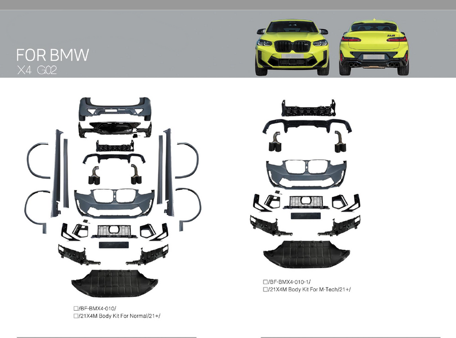 Buy Now X4M BODY KIT FOR BMW X4 G02 2021+ and upgrade car parts from SIR Tuning at the Best Price. Headlights, Tail lights, Bodykits, Navigations, Carbon body kit and more - Fast & Free Shipping within Europe, US & Worldwide.