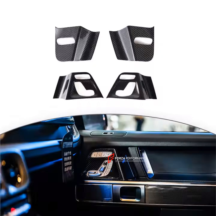 Buy Now CARBON DOOR PANEL SEAT SWITCH FRAME for MERCEDES-BENZ G-CLASS G450 G350 G500 G550 AMG G63 G63 W465 2024+ and upgrade car parts from SIR Tuning at the Best Price. Headlights, Tail lights, Bodykits, Navigations, Accessories and more - Fast & Free Shipping within Europe, US & Worldwide.