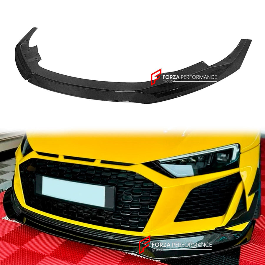 Buy Now CARBON FRONT LIP for AUDI R8 V8 V10 Coupe Spyder 2019+ and upgrade car parts from SIR Tuning at the Best Price. Headlights, Tail lights, Bodykits, Navigations, body kit and more - Fast & Free Shipping within Europe, US & Worldwide.