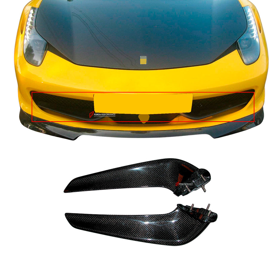 Buy Now CARBON FRONT WINGS FRONT BUMPER INTAKE TRIMS for FERRARI 458 ITALIA SPIDER 2009 - 2015 and upgrade car parts from SIR Tuning at the Best Price. Headlights, Tail lights, Bodykits, Navigations, body kit and more - Fast & Free Shipping within Europe, US & Worldwide.