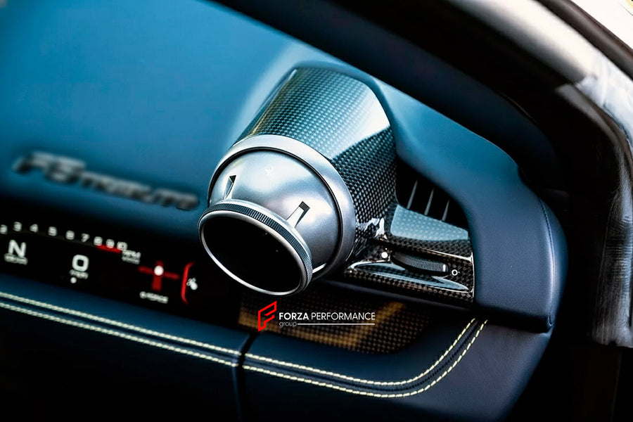 Buy Now CARBON INTERIOR DASH TRIM VENT OUTLETS for FERRARI F8 TRIBUTO SPIDER 2019 - 2023 and upgrade car parts from SIR Tuning at the Best Price. Headlights, Tail lights, Bodykits, Navigations, body kit and more - Fast & Free Shipping within Europe, US & Worldwide.