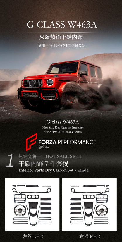 Buy Now CARBON INTERIOR KIT for MERCEDES-BENZ G-CLASS AMG G63 W464 W463A 2018 - 2024 and upgrade car parts from SIR Tuning at the Best Price. Headlights, Tail lights, Bodykits, Navigations, Accessories and more - Fast & Free Shipping within Europe, US & Worldwide.