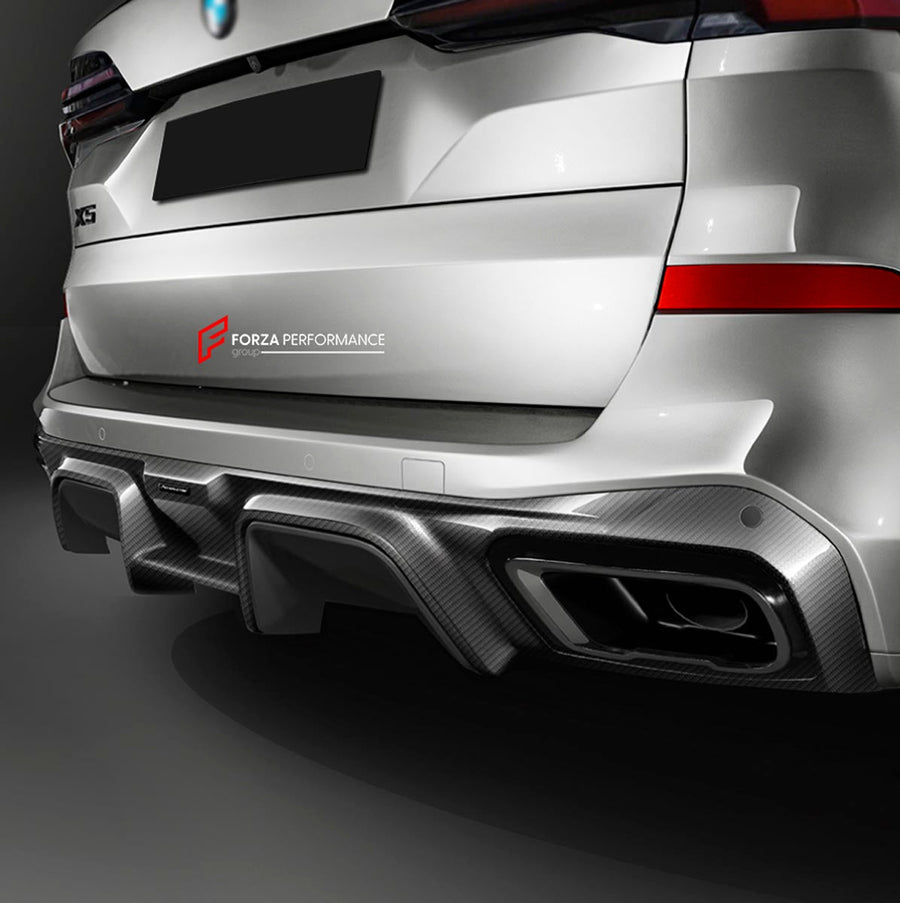 Buy Now CARBON REAR DIFFUSER for BMW X5 LCI G05 G18 40i 50e M50i M60i xDrive sDrive 2019+ and upgrade car parts from SIR Tuning at the Best Price. Headlights, Tail lights, Bodykits, Navigations, Body Kit and more - Fast & Free Shipping within Europe, US & Worldwide.