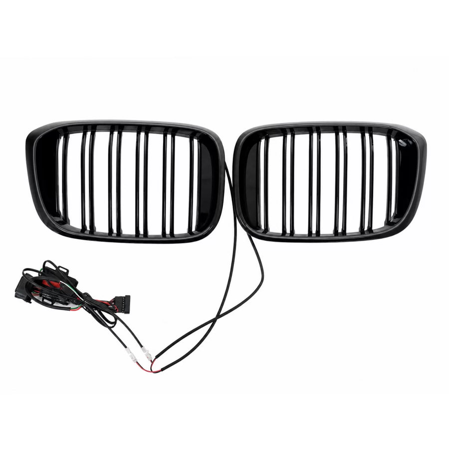 Central Kidney Grilles With LED suitable for BMW X3 G01 (11.2017-2020) X4 G02 (02.2018-2020) Double Stripe Piano Black – prod