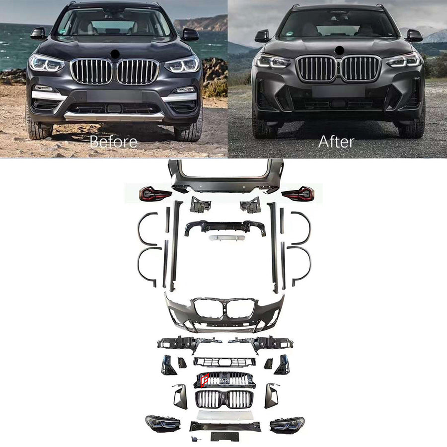 Buy Now CONVERSION BODY KIT FOR BMW X3 G01 UPGRADE TO BMW X3 G01 LCI M-TECH FACELIFT and upgrade car parts from SIR Tuning at the Best Price. Headlights, Tail lights, Bodykits, Navigations, body kit and more - Fast & Free Shipping within Europe, US & Worldwide.
