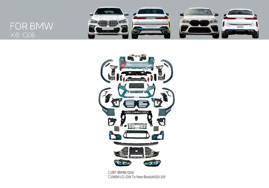 Buy Now CONVERSION BODY KIT for BMW X6 G06 2019 - 2023 UPGRADE to BMW X6 M F96 LCI FACELIFT 2023+ and upgrade car parts from SIR Tuning at the Best Price. Headlights, Tail lights, Bodykits, Navigations, body kit and more - Fast & Free Shipping within Europe, US & Worldwide.