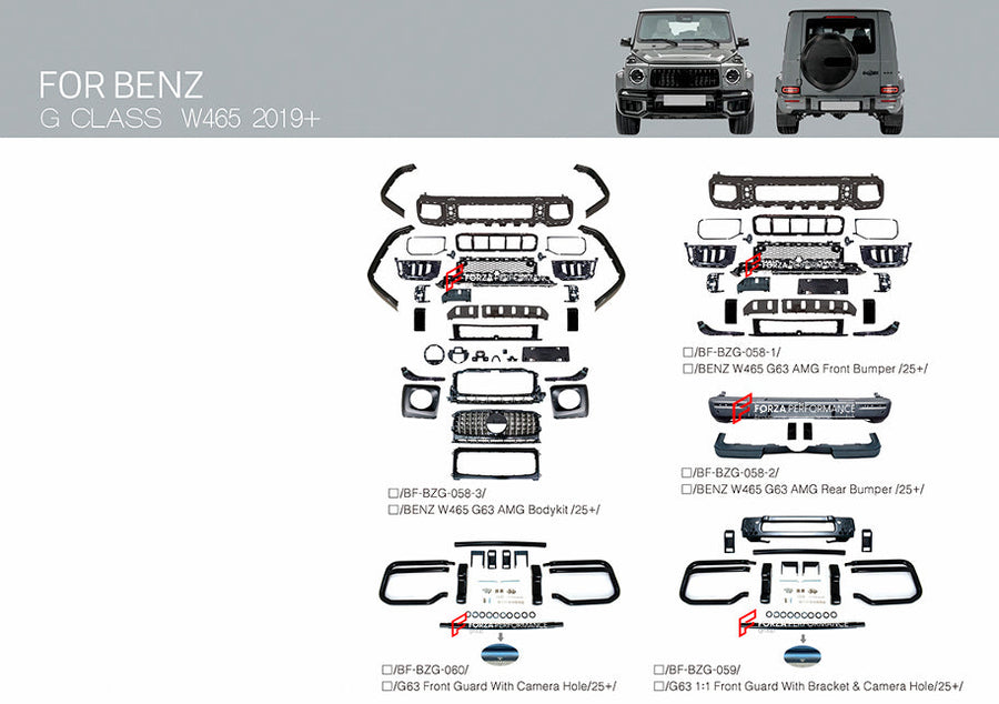 Buy Now CONVERSION BODY KIT for MERCEDES BENZ G CLASS G450 D G350 G500 G550 G580 EQ W464 2018 - 2024 UPGRADE to AMG G63 W465 2024+ and upgrade car parts from SIR Tuning at the Best Price. Headlights, Tail lights, Bodykits, Navigations, body kit and more - Fast & Free Shipping within Europe, US & Worldwide.