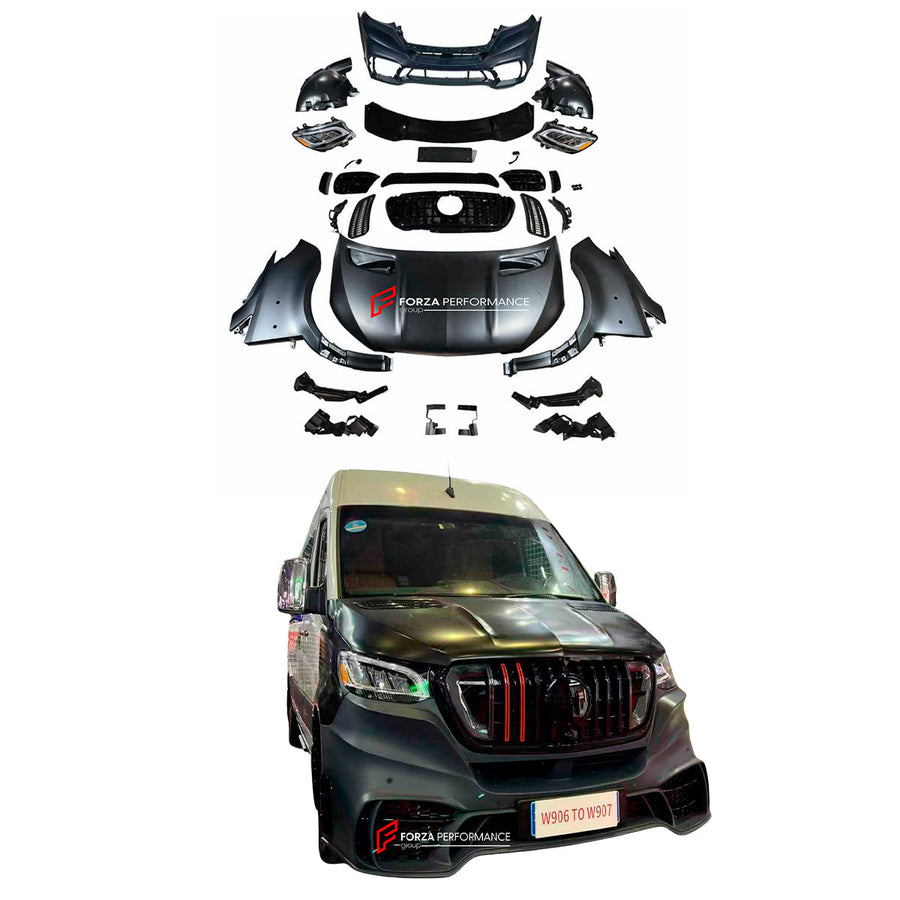 Buy Now CONVERSION BODY KIT for MERCEDES BENZ SPRINTER W906 2007 - 2018 UPGRADE to SPRINTER W907 2019+ FACELIFT and upgrade car parts from SIR Tuning at the Best Price. Headlights, Tail lights, Bodykits, Navigations, body kit and more - Fast & Free Shipping within Europe, US & Worldwide.