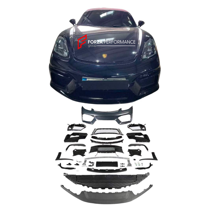 Buy Now CONVERSION FRONT BUMPER for PORSCHE 718 982 CAYMAN BOXSTER 2016+ upgrade to CAYMAN GT4 2020 - 2023 and upgrade car parts from SIR Tuning at the Best Price. Headlights, Tail lights, Bodykits, Navigations, body kit and more - Fast & Free Shipping within Europe, US & Worldwide.