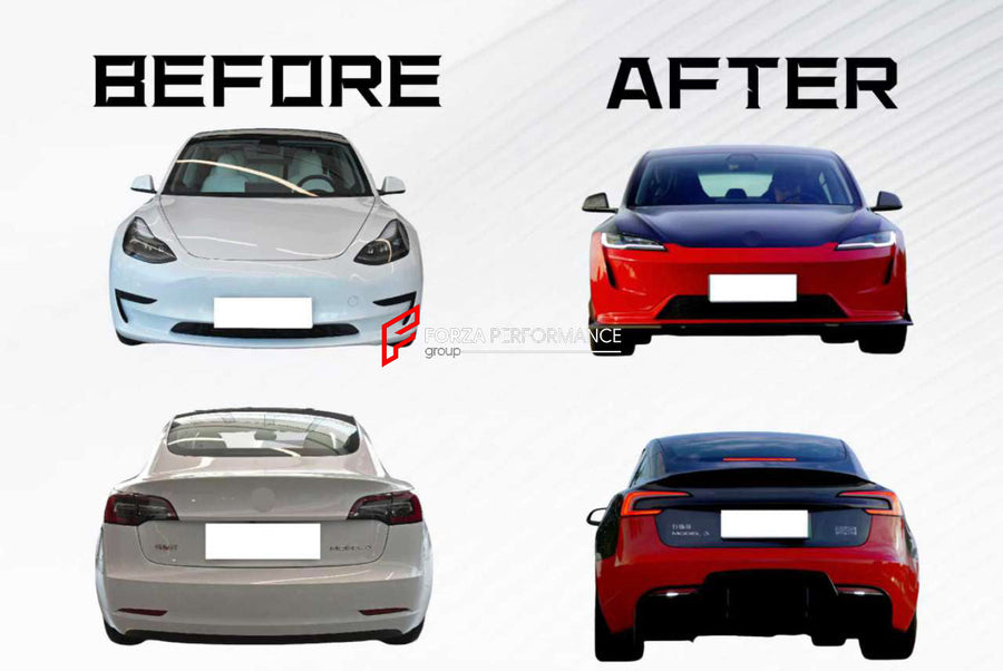 Buy Now CONVERSION BODY KIT for TESLA MODEL 3 2017 - 2023 to MODEL 3 FACELIFT 2023+ and upgrade car parts from SIR Tuning at the Best Price. Headlights, Tail lights, Bodykits, Navigations, body kit and more - Fast & Free Shipping within Europe, US & Worldwide.