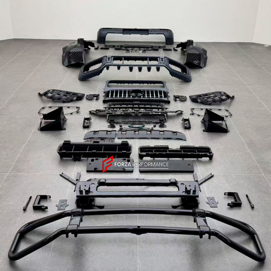 Buy Now CONVERSION BODY KIT with FRONT BUMPER GRILLE PROTECTOR BULL BAR GUARD for MERCEDES BENZ G CLASS W465 2024+ to G63 AMG W465 2025+ and upgrade car parts from SIR Tuning at the Best Price. Headlights, Tail lights, Bodykits, Navigations, Carbon body kit and more - Fast & Free Shipping within Europe, US & Worldwide.