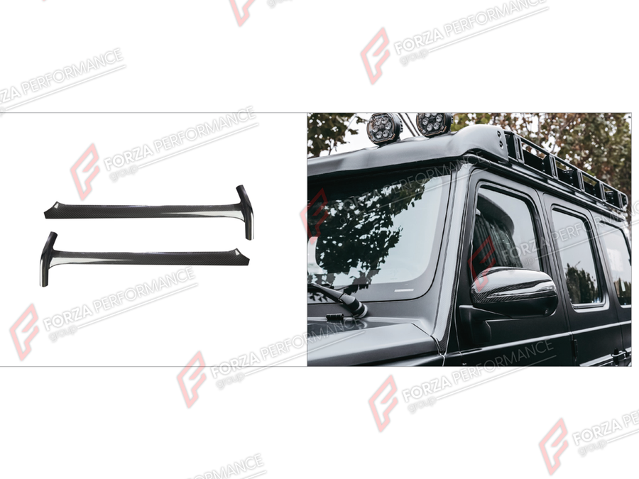 Buy Now DRY CARBON A-PILLAR COVERS for MERCEDES-BENZ G-CLASS W465 G63 G450D G500 G550 2025+ and upgrade car parts from SIR Tuning at the Best Price. Headlights, Tail lights, Bodykits, Navigations, Body Kit and more - Fast & Free Shipping within Europe, US & Worldwide.