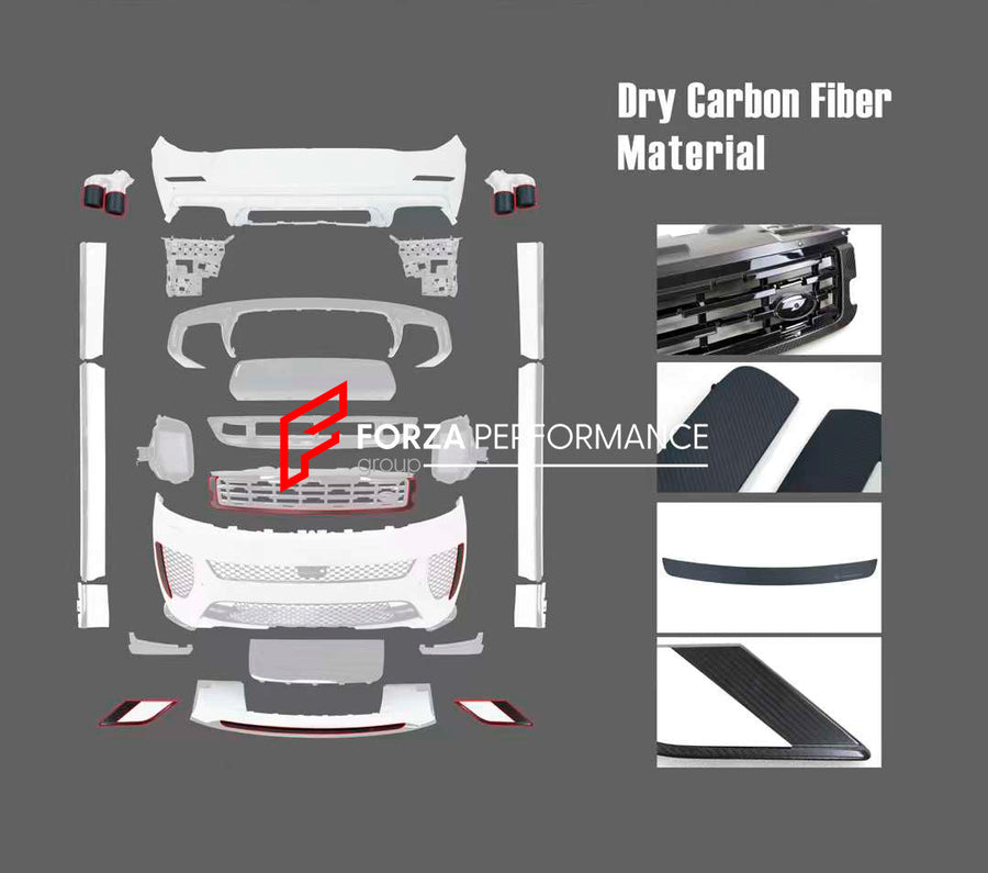 Buy Now CONVERSION DRY CARBON BODY KIT for LAND ROVER RANGE ROVER SPORT L461 2022+ upgrade to SV and upgrade car parts from SIR Tuning at the Best Price. Headlights, Tail lights, Bodykits, Navigations, body kit and more - Fast & Free Shipping within Europe, US & Worldwide.