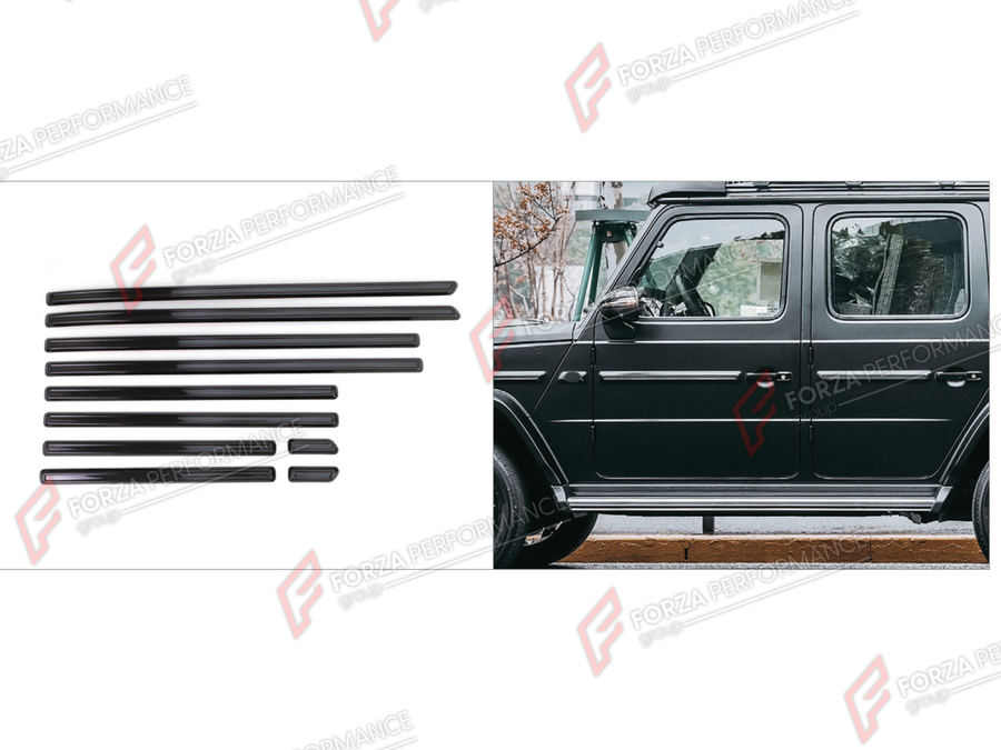 Buy Now DRY CARBON BODY SIDE DOOR MOLDINGS for MERCEDES-BENZ G-CLASS W465 G63 G450D G500 G550 2025+ and upgrade car parts from SIR Tuning at the Best Price. Headlights, Tail lights, Bodykits, Navigations, Body Kit and more - Fast & Free Shipping within Europe, US & Worldwide.