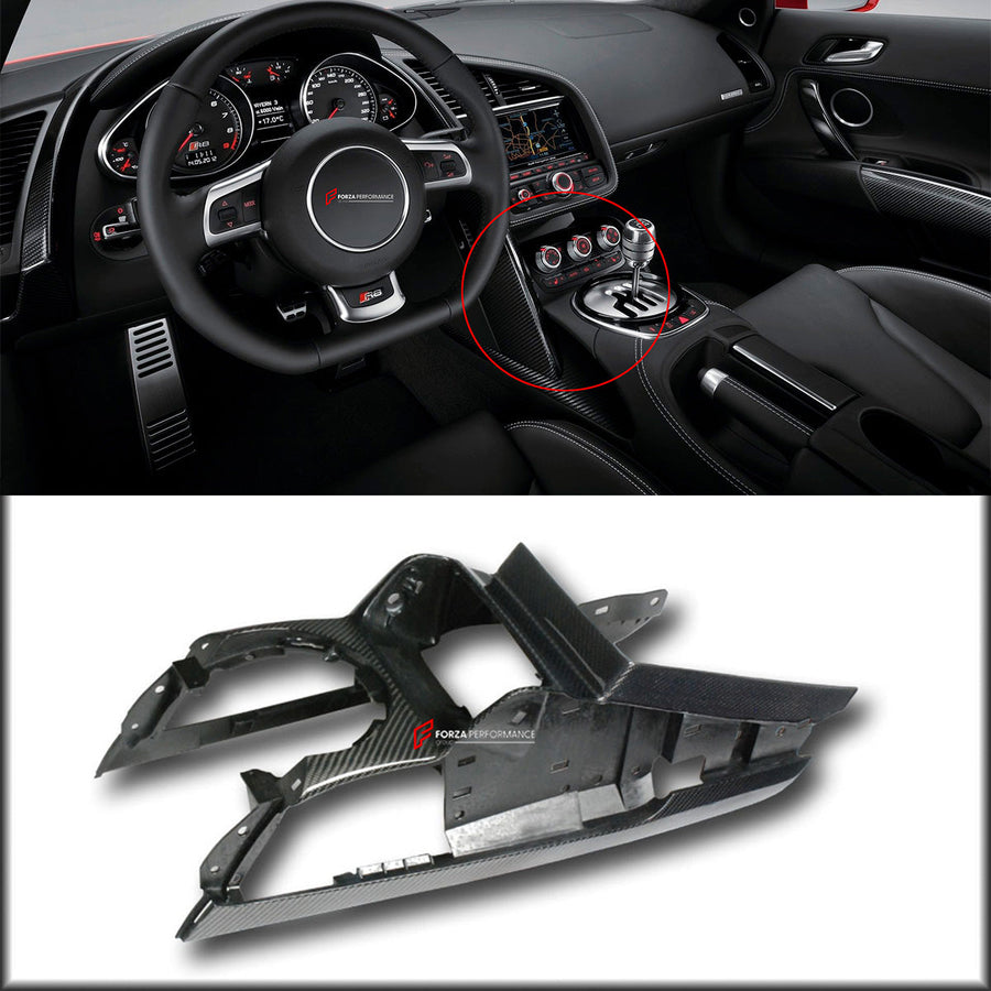 Buy Now DRY CARBON CENTER CONSOLE BASE for AUDI R8 V8 V10 2007 - 2012 and upgrade car parts from SIR Tuning at the Best Price. Headlights, Tail lights, Bodykits, Navigations, body kit and more - Fast & Free Shipping within Europe, US & Worldwide.