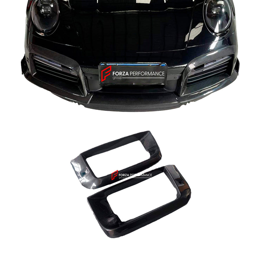 Buy Now DRY CARBON FRONT BUMPER AIR VENTS COVER for PORSCHE 911 992.1 TURBO S 2019 - 2025 and upgrade car parts from SIR Tuning at the Best Price. Headlights, Tail lights, Bodykits, Navigations, body kit and more - Fast & Free Shipping within Europe, US & Worldwide.