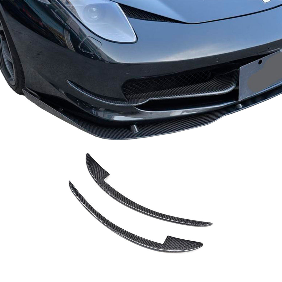 Buy Now DRY CARBON FRONT BUMPER CANARDS for FERRARI 458 2009 - 2015 and upgrade car parts from SIR Tuning at the Best Price. Headlights, Tail lights, Bodykits, Navigations, body kit and more - Fast & Free Shipping within Europe, US & Worldwide.