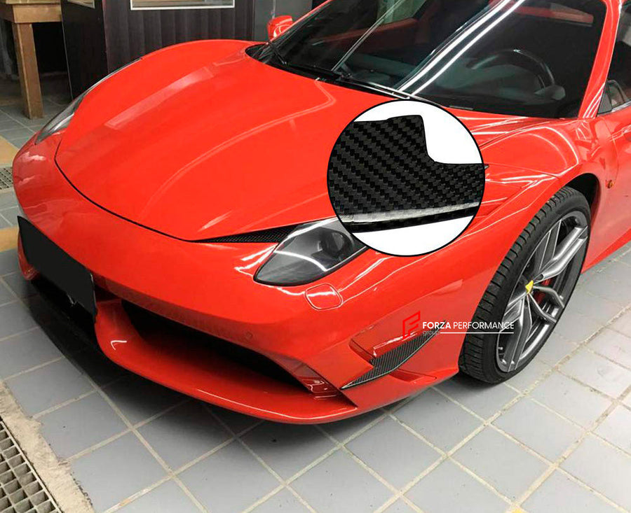 Buy Now DRY CARBON FRONT BUMPER CANARDS for FERRARI 458 SPECIALE 2013 - 2015 and upgrade car parts from SIR Tuning at the Best Price. Headlights, Tail lights, Bodykits, Navigations, body kit and more - Fast & Free Shipping within Europe, US & Worldwide.