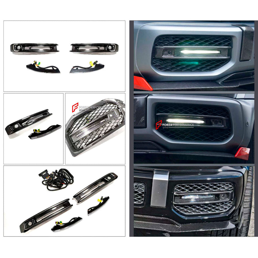 Buy Now DRY CARBON FRONT BUMPER HEADLIGHTS for MERCEDES BENZ G CLASS W463A W464 2018 - 2024 and upgrade car parts from SIR Tuning at the Best Price. Headlights, Tail lights, Bodykits, Navigations, Body Kit and more - Fast & Free Shipping within Europe, US & Worldwide.