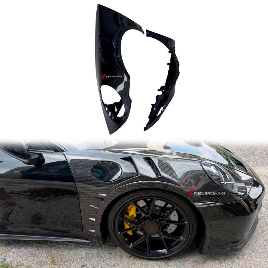Buy Now DRY CARBON FRONT FENDERS for PORSCHE 911 992.1 CARRERA 2019 - 2025 and upgrade car parts from SIR Tuning at the Best Price. Headlights, Tail lights, Bodykits, Navigations, body kit and more - Fast & Free Shipping within Europe, US & Worldwide.