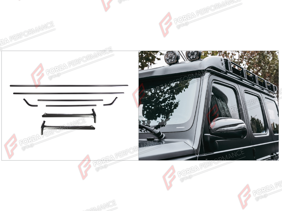 Buy Now DRY CARBON FRONT ROOF TRIM STRIP WITH A-PILLAR COVERS for MERCEDES-BENZ G-CLASS W465 G63 G450D G500 G550 2025+ and upgrade car parts from SIR Tuning at the Best Price. Headlights, Tail lights, Bodykits, Navigations, Body Kit and more - Fast & Free Shipping within Europe, US & Worldwide.