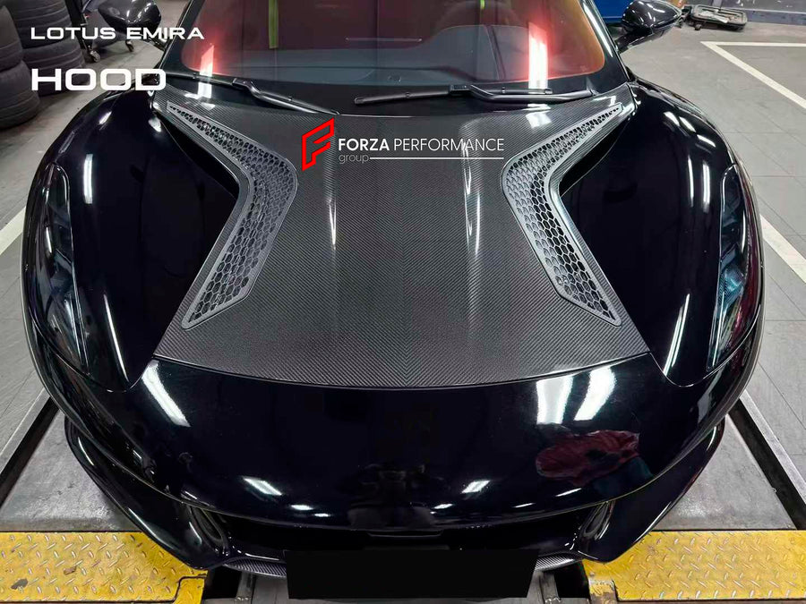 Buy Now DRY CARBON HOOD BONNET for LOTUS EMIRA 2022+ and upgrade car parts from SIR Tuning at the Best Price. Headlights, Tail lights, Bodykits, Navigations, Carbon body kit and more - Fast & Free Shipping within Europe, US & Worldwide.