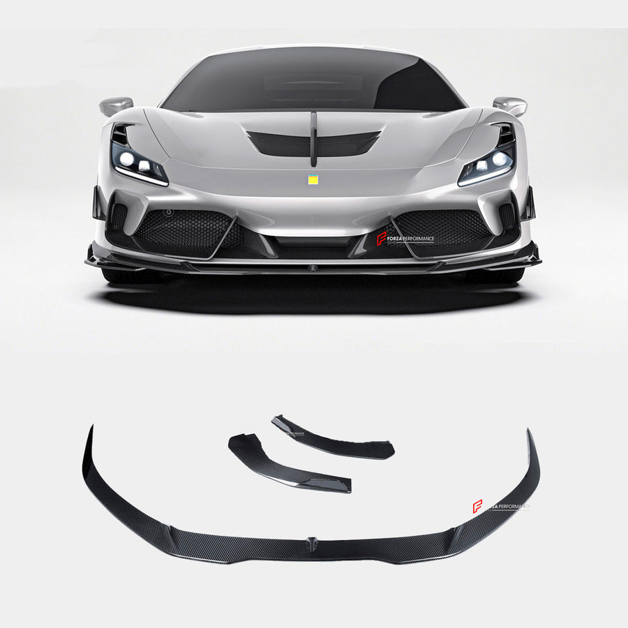 Buy Now DRY CARBON FRONT LIP for FERRARI F8 2019 - 2022 and upgrade car parts from SIR Tuning at the Best Price. Headlights, Tail lights, Bodykits, Navigations, body kit and more - Fast & Free Shipping within Europe, US & Worldwide.