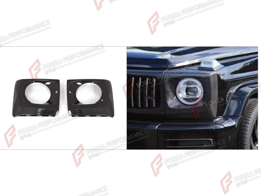 Buy Now DRY CARBON HEADLIGHT COVERS for MERCEDES-BENZ G-CLASS W464 2019 - 2024 and upgrade car parts from SIR Tuning at the Best Price. Headlights, Tail lights, Bodykits, Navigations, Body Kit and more - Fast & Free Shipping within Europe, US & Worldwide.
